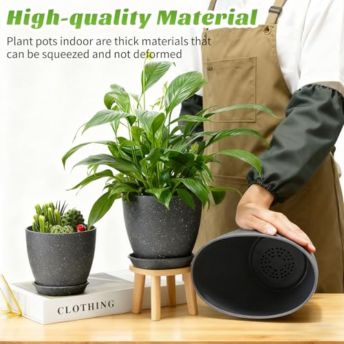 10/9/8 Inch 3 Pack Speckled White Plant Pots with Drainage Holes and Saucers, Indoor Outdoor Decor Planters for Succulents, Herbs and Houseplants - view 5