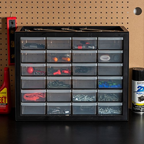 24-Drawer Plastic Storage Cabinet, Teacher Toolbox, Garage, Black - view 2
