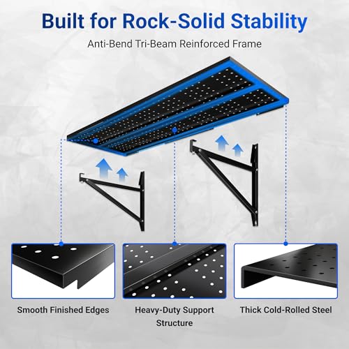 2-Pack 1x3ft Perforated Garage Wall Shelving, 700lbs, Black - view 5