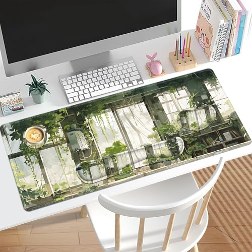 Large Mouse Pad and Keyboard Wrist Rest, Extended Mouse Pad with Wrist Support Ergonomic, Non-Slip Desk Mat, Desk Protector Blotter for Home Office, Window Green Plants - view 2