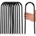 Heavy Duty Trampoline Anchors High Wind U-Shaped Sharp Ends Ground Anchor Galvanized Steel 11.8inch Safety Stakes for Soccer, Tents and Garden Decorations (Black 8pcs)