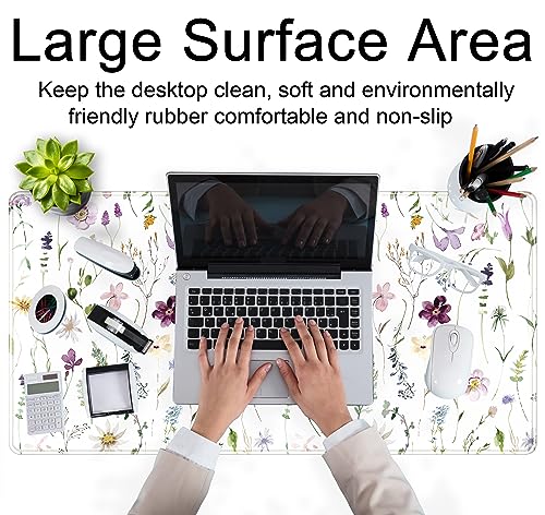 Cute Flower Mouse Pad Aesthetic Desk Mat Plants Large Extended Gaming Mousepad Floral XXL Desk Pad Keyboard and Mouse Mat 31.5''x15.75'', Desktop Decor Protectors Mats for Women Office Girl Gamer - view 4