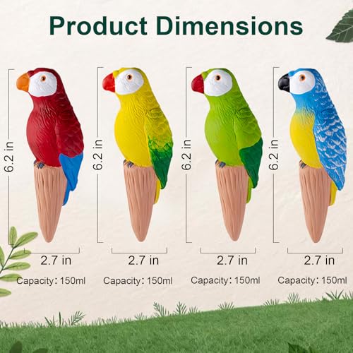 4 Pack Self Watering Spikes and Globes, Handmade Terracotta Parrot Self-Watering Plant Devices with Slow Release System, Automatic Plant Water Bulbs for Indoor and Outdoor Garden Vacation - view 2