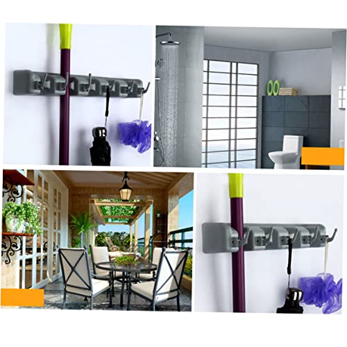 Wall Mounted Broom Holder with 3 Slots 4 Hooks, PP Plastic Mop Storage Rack - view 5