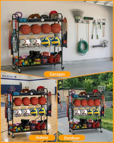 Garage Sports Equipment Organizer - Rolling Ball Storage with Wheels - view 4