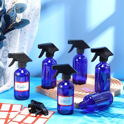 12 Pcs 8 oz Glass Spray Bottles, Funnels and Labels, Blue, Classic - view 7