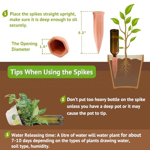 Plant Watering Spikes, Plant Vacation Waterer Wine Bottle Watering Stakes Terracotta Devices Slow Release Self Spikes for Indoor Outdoor - view 2