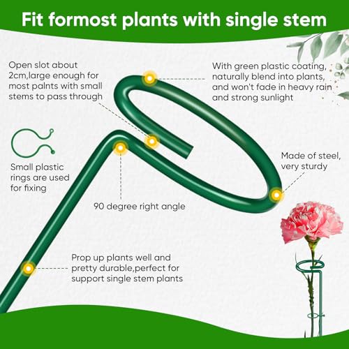 17 inch Plant Support Stakes, 4mm Thick Garden Single Stem Flower Support Stake Amaryllis Plant Cage Support Rings with 10 pcs Plant Clips for Tomato Orchid Lily Peony Rose Flower Stem-5 Pack - view 5