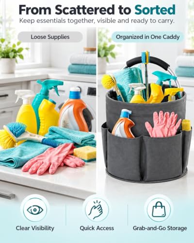 Cleaning Supply Caddy for Clean Products, Foldable Gardening Storage Bags, Portable Cleaning Caddy with Handle, 17L Clean Organizer with 6 Pockets for Home Garden(#D,Drawstring Top) - view 4