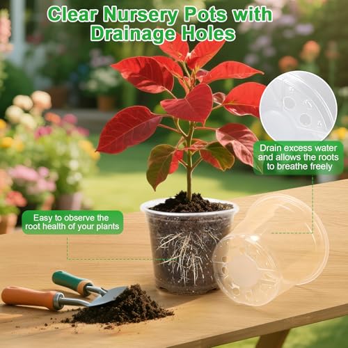10/8/6/5 Inch Large Clear Nursery Pots with Drainage Holes, 16 Pack Gallon Clear Plastic Pots for Plants, Seedling Starter Pot, Garden Plant Pots for Succulents Flowers - view 3