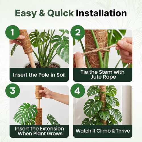 4 Pack 16" Moss Pole Monstera Plant Support - Stackable up to 48" - view 5