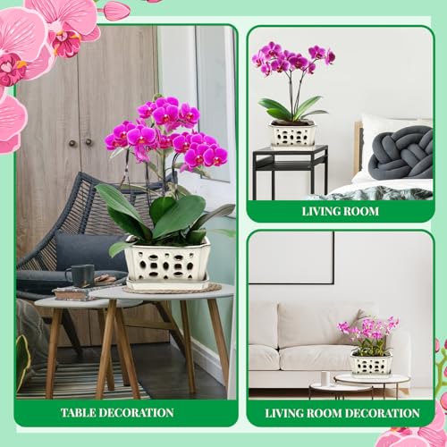 9.5" Orchid Pot Ceramic with Hole Saucer for Repotting, White - view 5