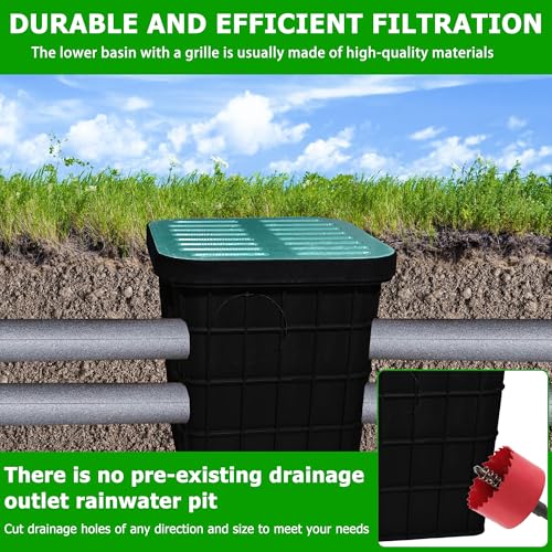 Large Drainage Catch Basin with Fiber Glass Grate and Debris Basket, French Drain Catch Basin with No Pre-Drilled Holes for Patios, Downspouts, Lawns, Municipal Plumbing (18x18x15 in) - view 6