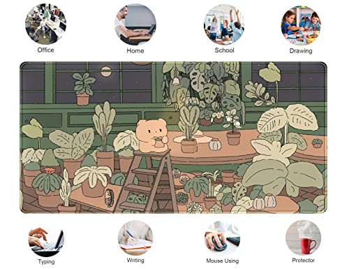 Cute Desk Mat Kawaii Bear Mousepad Cute Anime Plant Desk Protector, Kawai Aesthetic Brown and Green Forest Keyboard Mat, Large Mouse Pad XXL Gaming Desk Pad XL Office Home Decor for Women Girls - view 6