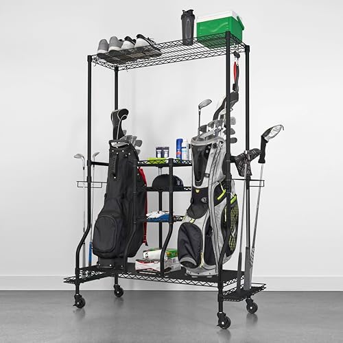 Golf Equipment Organizer Rack, Golf Bag Storage Rack for Garage, Fits 2 XL Bags & Accessories - Standard and Deluxe - view 3