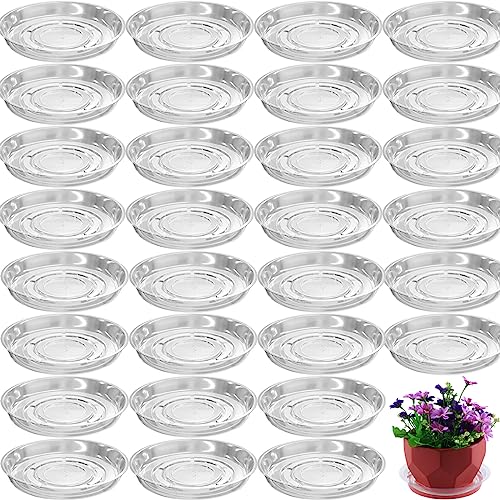 30 Packs 4 Inches Small Clear Plant Saucers for Indoor Outdoor Use Heavy Duty Plastic Plant Trays for Planter Bulk Flower Pot Drip Trays to Catch Water, 4 to 20 Inch