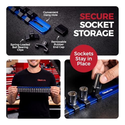 3/8-Inch Socket Organizer Rail with Locking Caps, Blue - view 3