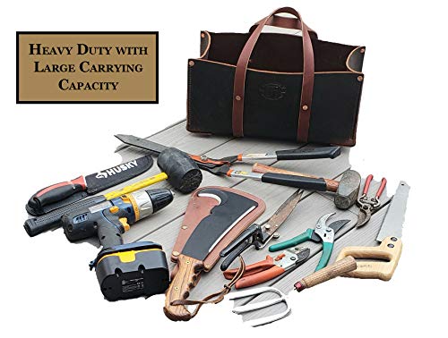 Buffalo Leather Tote Tool Bag For Hand Tools, Gardening, Outdoorsmen, Heavy Duty Premium Storage Leather Organizer (Crazy Horse Black) - view 5