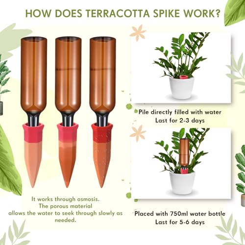 8 Pcs 4 Set Plant Watering Devices, Terracotta Watering Spikes with 25 oz Plastic Wine Bottles, Slow Release Vacation Insert Automatic Plant Waterer Devices for Indoor Outdoor - view 3