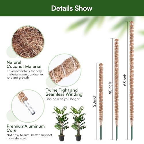 2 Pack 48'' Bendable Moss Pole Monstera Plant Support for Indoor Climbing Plants, Tall Plant Stick Support Stake for Potted Plants, Pothos, Philodendron - view 2
