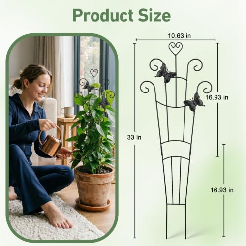 32.6in Plant Trellis for Climbing Plants Indoor with Butterflies, Expandable Large Metal Trellis for Potted Plants, Heavy-Duty Tall Pothos Plant Climber Support for Ivy Pothos Hoya Monstera, 2P - view 2