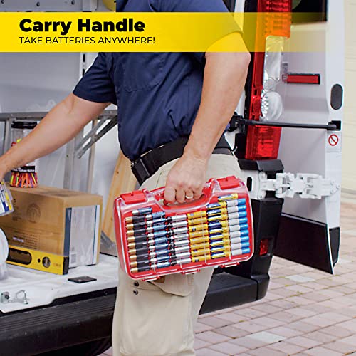 Ontel Storage & Organizer Case w/Tester, Stores & Protects Up to 180 Batteries, Double-Sided, Clear Locking Lid, Secure Latches & Portable Carrying Handle - Red (Batteries Not Included) - view 5
