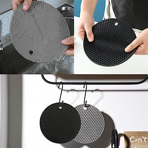 Silicone Non-Slip, Heat Resistant & Water-Trapping Trivet Mats for Hot Pots & Pans & Dishes & Cookware, Multipurpose Kitchen Table Coaster, 7.1 Inch, Black - view 4