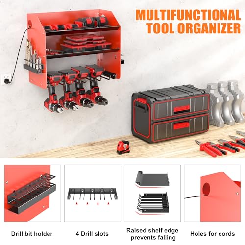 Power Tool Organizer Wall Mount, Cordless Drill Holder with 4 Slots - view 5