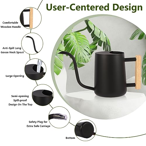 Plant Watering Can,35oz Metal Watering Can,Stainless Steel Indoor Plants with Long Curved Spout,Small Bonsai Outdoor Garden Modern Decorative(Black) - view 6
