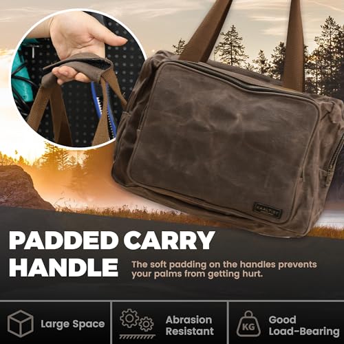 16oz Waxed Canvas Tool Bag – Robust Zipper Garden Tools Tote with 3 Compartments & Padded Handle (Grey) – Tool Organizer for Gardening Wire Cutters Goggles - view 5