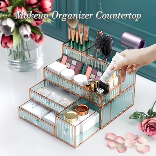 Youdepot Makeup Organizer Countertop - Tempered Glass Vanity Organizer for Cosmetics, Skincare, Hair Tools, Brushes, Perfume - Multipurpose Bathroom Counter Skincare Organizer - view 4