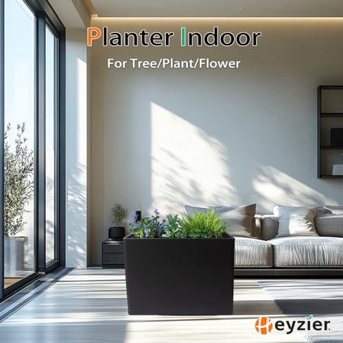 Rectangular Planter Box for Outdoor Plants, Large Tall Resin Garden Pots for Front Porch, Patio, Indoor (Black, 25 x 21 inch) - view 5