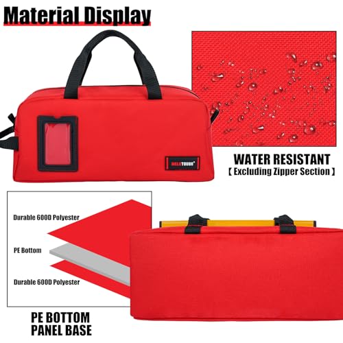 Canvas Tool Bags 14 Inch Tool Tote Bag with Zipper Heavy Duty Portable Tool Bag Organizer for Electrician,Technician,Mechanic(Black&Red) - view 4
