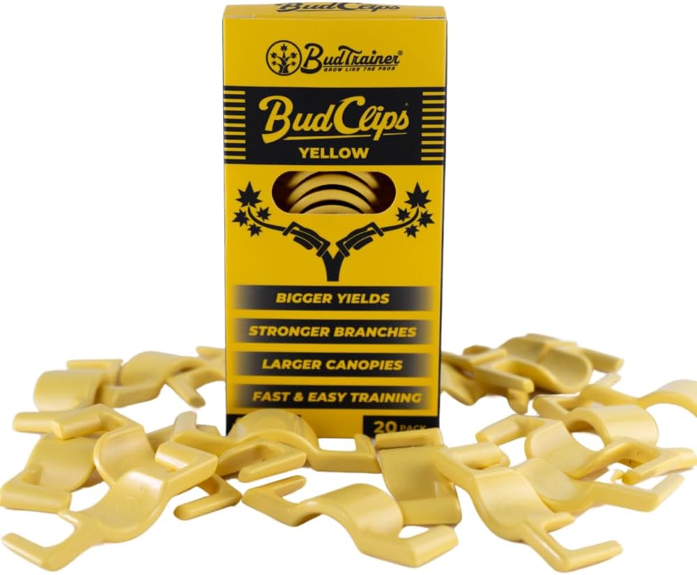BudClips for Low Stress Plant Training, Yellow, 20-Pack | Universal LST Clips to Bend Or Train Stems | Durable Plant Support For Controlled Growth At Any Stage
