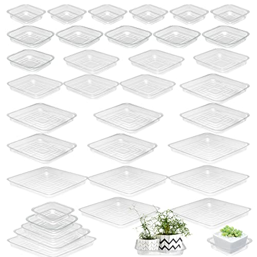 30 Pack Plant Saucers for Indoors 4 6 8 10 12 Inches Plant Trays for Pots Plastic Trays for Plants Square Plant Drip Trays for Potted Plants Flower Pot Saucers Clear Plant Plates to Catch Water, Bulk