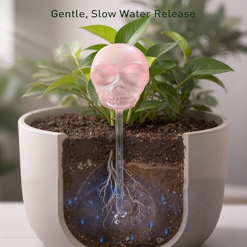 10 oz Glow-in-The-Dark Smiling Cute Skull Glass Plant Watering Globes, Halloween Goth Water Bulbs, Gothic Plant Self Watering Devices, Self Watering Planter Insert Plant Waterer, 2 Pack - view 5