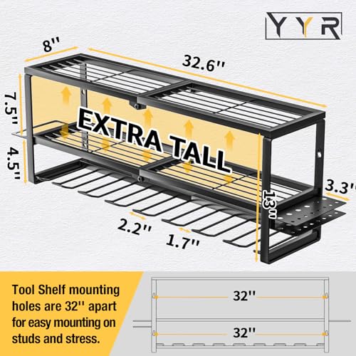 Heavy Duty Power Tool Organizer Wall Mount, Cordless Drill Hanger Storage Rack, Battery Tools Holder with Charging Station Shelf for Garage Organization, Workshop, Pegboard, Shed - 32 Inch 8 Slots - view 2