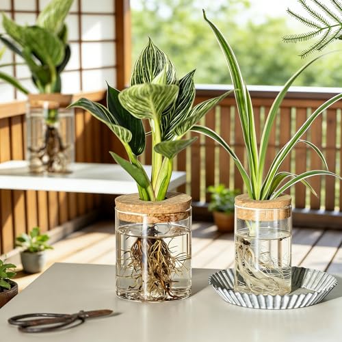 Glass Propagation Vase with Bamboo Tray, Medium, for Cuttings & Air Plants - view 4