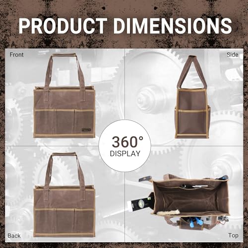 Heavy-Duty Waxed Canvas Tool Pouch - 14-Pocket Garden Tool Organizer with Removable Handle | Multi-Compartment Storage Bag for Tools (14.5" x 11" x 6.5", Grey) - view 4