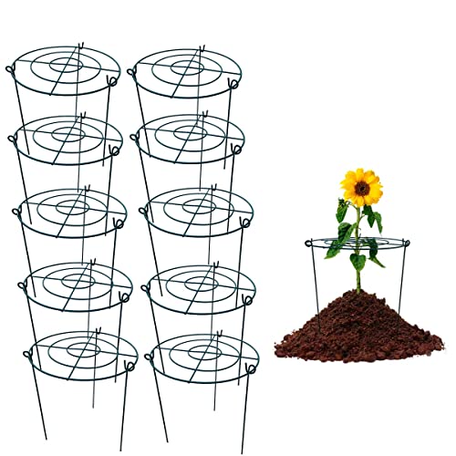 10 Pack 12"x16" Peony Cages Plant Support Stakes Grow Through Grid Grow Through Hoops, Metal Flower Plant Brace Support Ring for Heavy Blossom