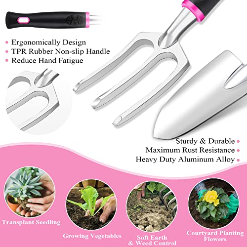 Pink Garden Tool Set Gardening Items for Women - 24PCS Heavy Duty Garden Tools with Detachable Storage Bag, Succulent Tool Set, Weeder - view 4