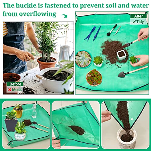 Plant Repotting Mat for Garden, 2 Pcs Waterproof Potting Mat Foldable Indoor Plant Mats Portable Square Gardening Mat Potting Tray with 6 Pcs Mini Garden Tools Set for Plant Lovers Gardening Gifts - view 2