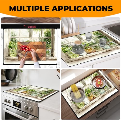 Silicone Glass Stove Top Cover- Mat for Electric Stove Protector with Anti-Slip Rubber Coating XL Dish Drying Mats Scratch-Resistant (Green Plants, 30" x 21") - view 7