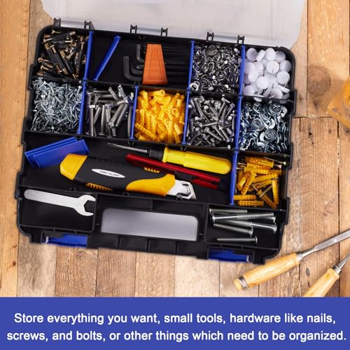 Small Parts Organizer Box Storage Case Tools Box Organizer Double Side 34 Compartments Hardware Organizers with Removable Plastic Dividers for Screws Nuts Nails Bolts, 2 Pack - view 4