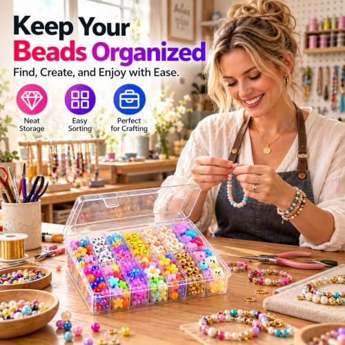 15pcs Bead Organizer Boxes, Medium Clear Plastic Storage Containers with Labels, Large Craft Case Ideal for Big Beads, Jewelry, Diamonds, Bracelets Making, Screws, Sewing, Mini Tools and Small Parts - view 3