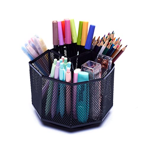 Desk Organizer 360 Rotating Pen Holder 5 Compartments Caddy Black - view 2