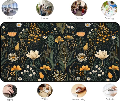 Cute Dark Floral Desk Mat Vintage Wildflower Plant Mouse Pad 31.5"X15.7" - view 4