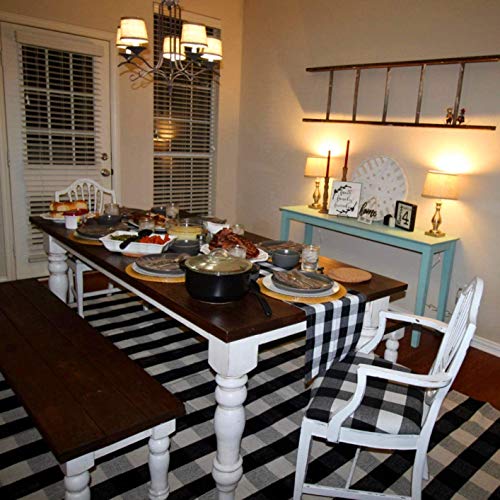 Cotton Rug Hand-Woven Checkered Carpet Braided Kitchen Mat Black and White Floor Rugs Living Room Area Rug, 70.8''×47.3'' - view 2