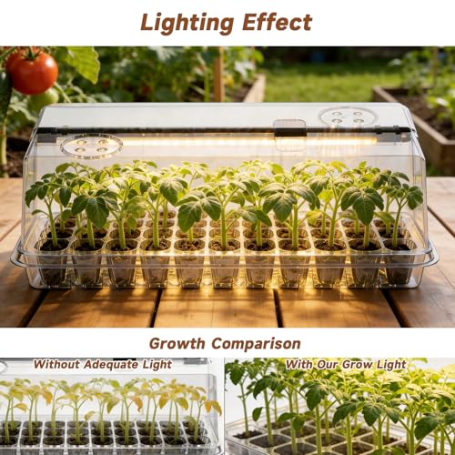 72 Cells Seed Starter Tray with Grow Light, Seed Starter Kit Full Spectrum with 5 Dimmable Brightness & Timer, Indoor Plant Grow Tray for Beginners & Seasoned Gardeners, Gardening Gifts, White - view 3