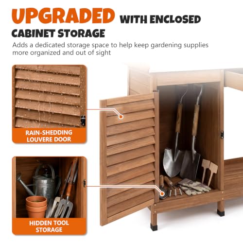 Outdoor Potting Bench with Metal Top, Sliding Drawer & Storage Shelves - view 2